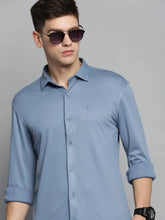 Men Blue Solid Casual Shirt-CARLOKNITS-3211-Blue